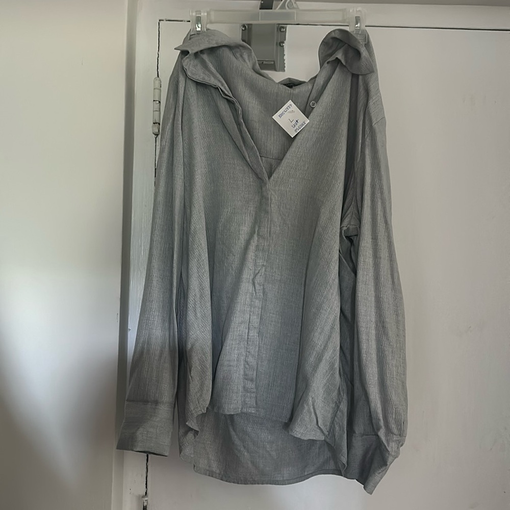 Large grey button down